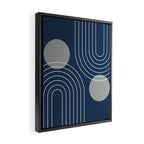 Mid Century Modern Geometric 106 in Navy Blue and Grey (Rainbow and Sun Abstraction) Framed Canvas Print Gallery Image 2