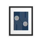 Mid Century Modern Geometric 106 in Navy Blue and Grey (Rainbow and Sun Abstraction) Framed Art Print Gallery Image 6