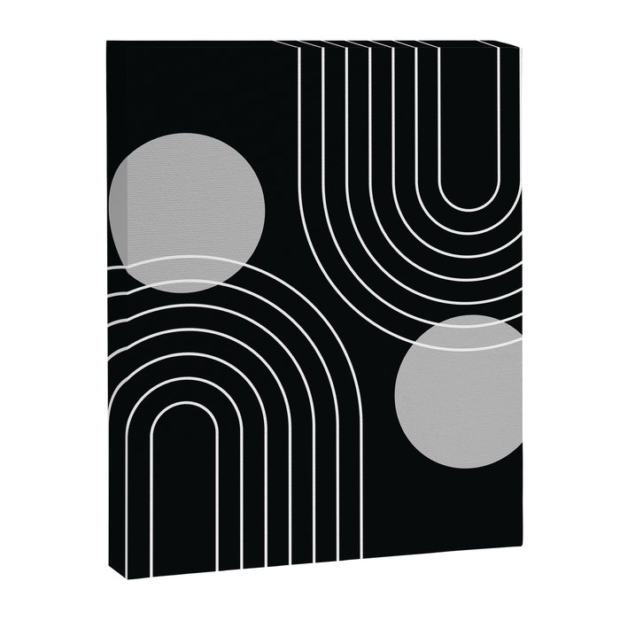 Mid Century Modern Geometric 109 in Black and White (Rainbow and Sun Abstraction) Canvas Print Gallery Image 1