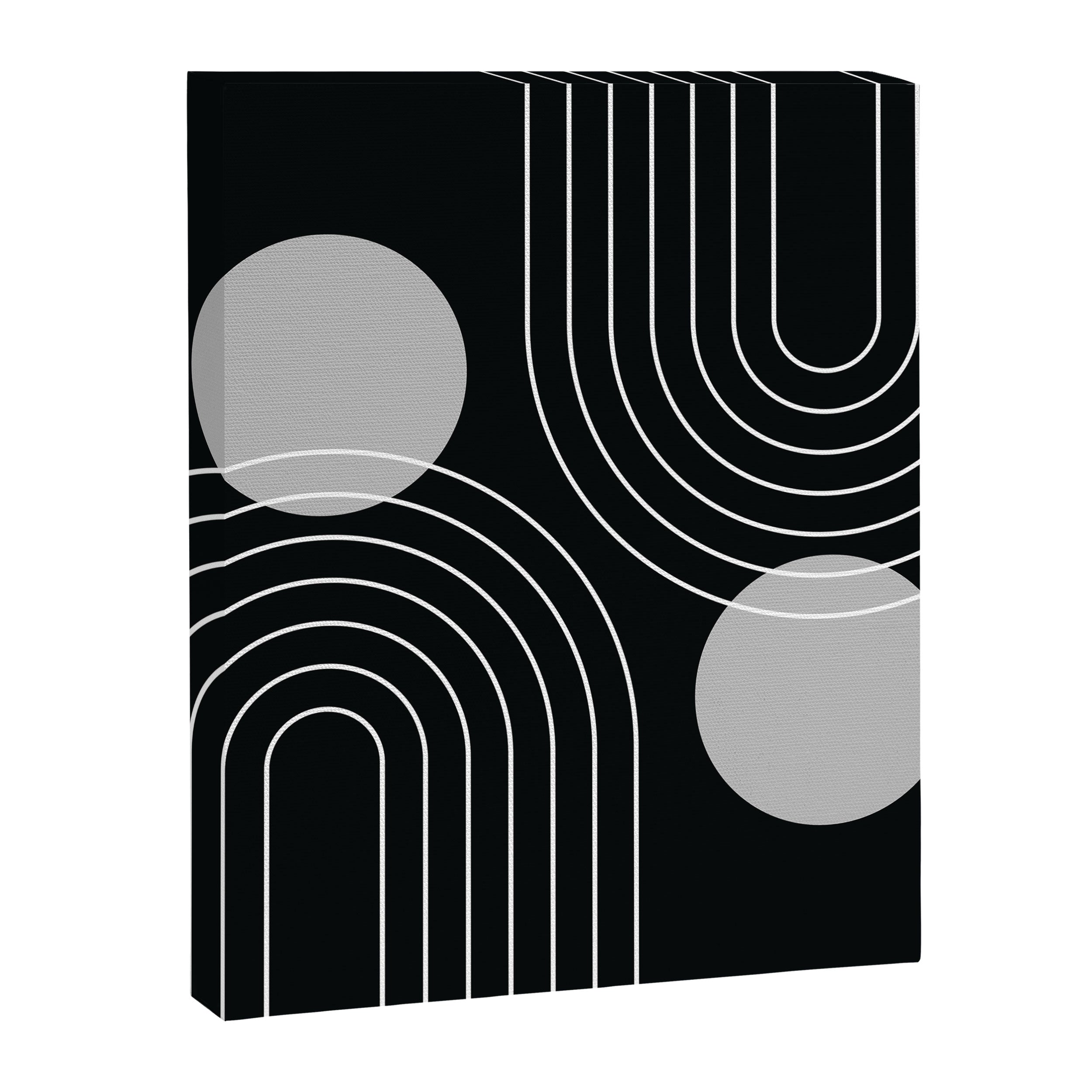 Mid Century Modern Geometric 109 in Black and White (Rainbow and Sun Abstraction) Canvas Print Gallery Image 8