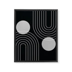 Mid Century Modern Geometric 109 in Black and White (Rainbow and Sun Abstraction) Framed Canvas Print Gallery Image 8