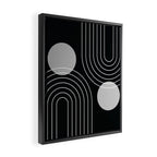 Mid Century Modern Geometric 109 in Black and White (Rainbow and Sun Abstraction) Framed Canvas Print Gallery Image 2