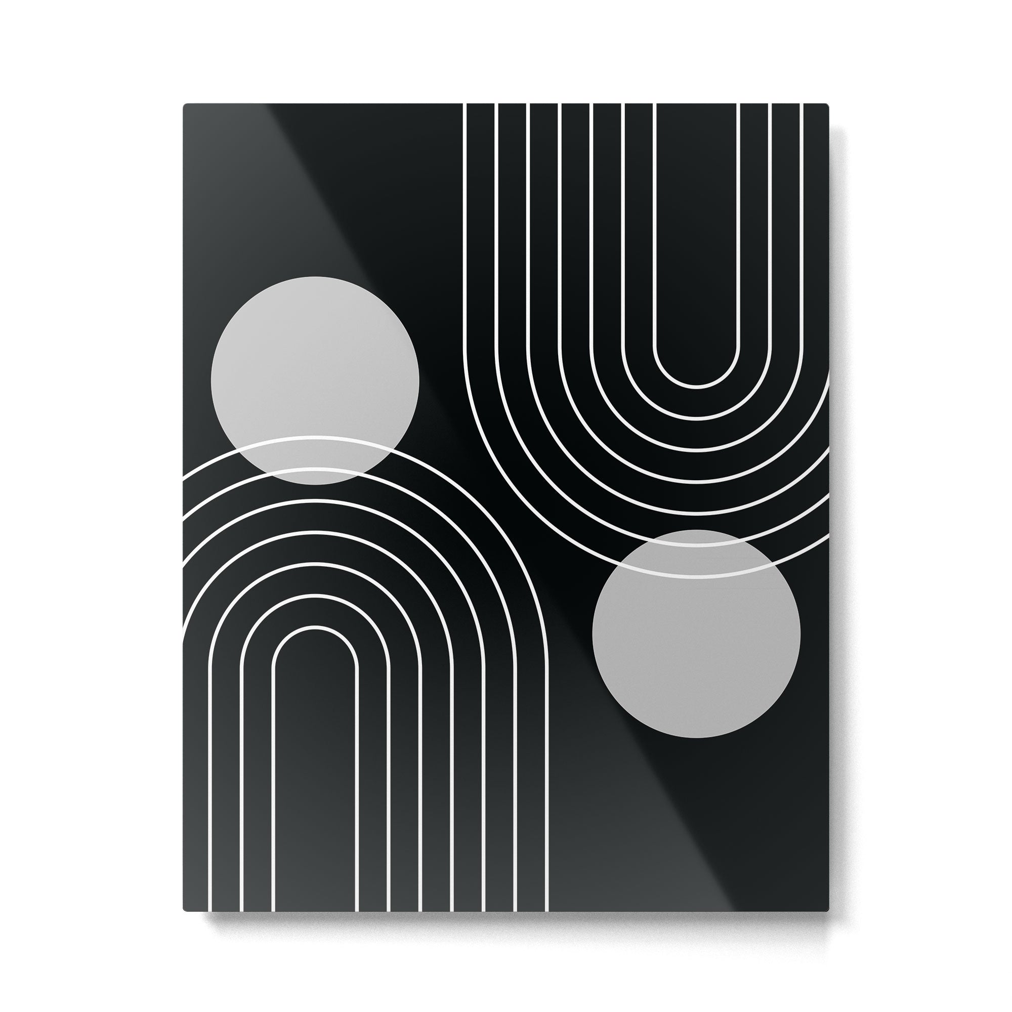 Mid Century Modern Geometric 109 in Black and White (Rainbow and Sun Abstraction) Metal Print Gallery Image 6