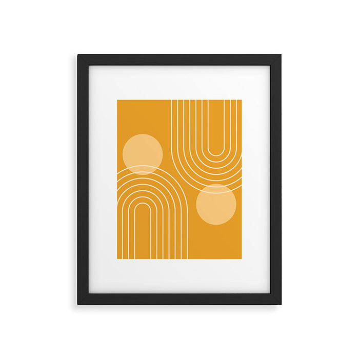 Mid Century Modern Geometric 118 in Yellow Gold Shades (Rainbow and Sun Abstraction) Framed Art Print Gallery Image 1