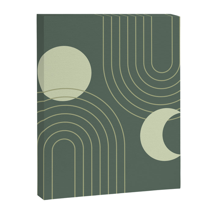 Mid Century Modern Geometric 126 in Forest Green Shades (Rainbow and Sun Abstraction) Canvas Print Gallery Image 1