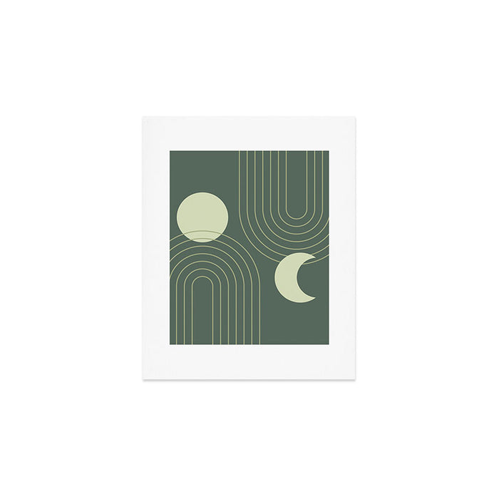Mid Century Modern Geometric 126 in Forest Green Shades (Rainbow and Sun Abstraction) Art Print Gallery Image 1