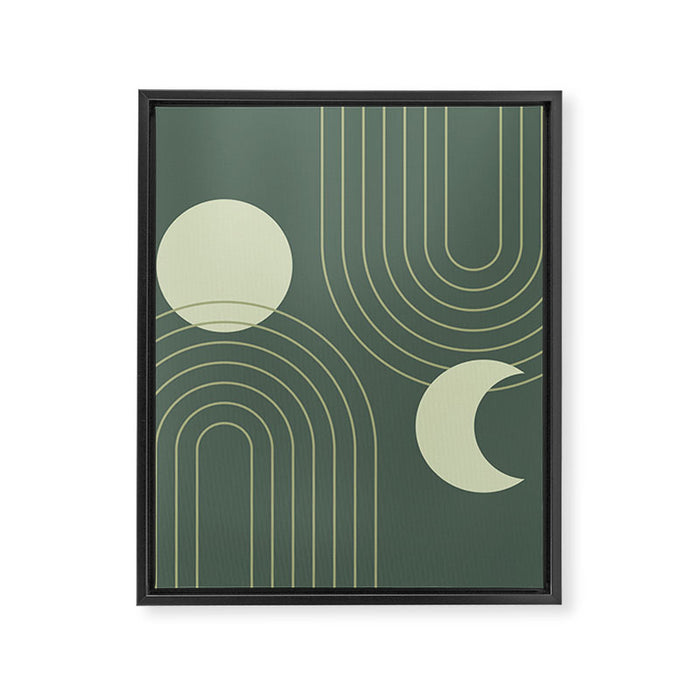 Mid Century Modern Geometric 126 in Forest Green Shades (Rainbow and Sun Abstraction) Framed Canvas Print Gallery Image 1