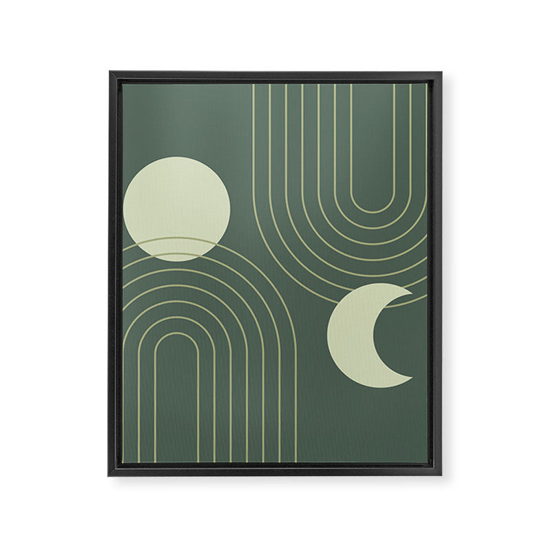 Mid Century Modern Geometric 126 in Forest Green Shades (Rainbow and Sun Abstraction) Framed Canvas Print Gallery Image 8