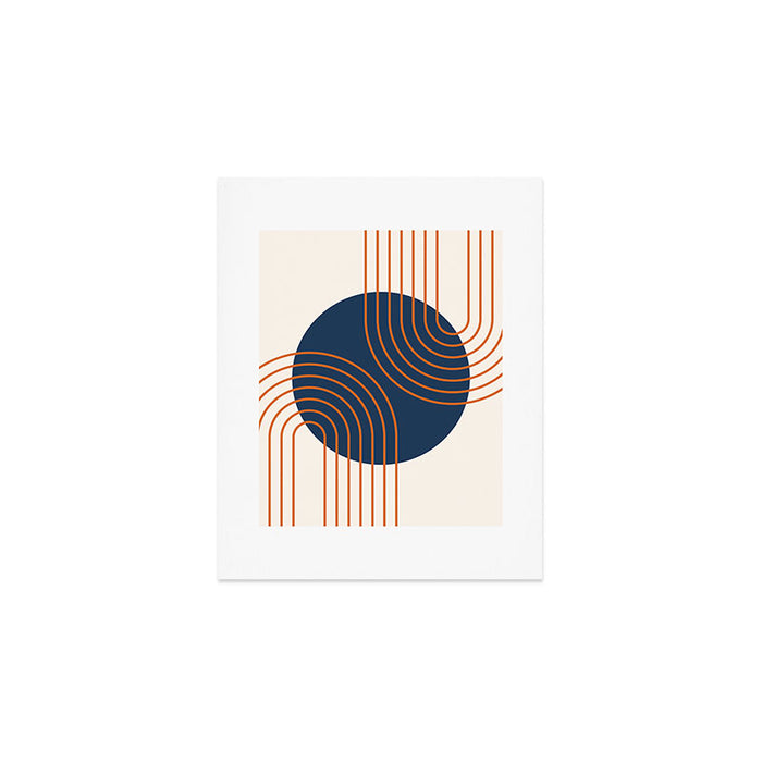 Mid Century Modern Geometric 162 Sun Rainbow abstract in Navy Blue Orange Art Print Gallery Image 1