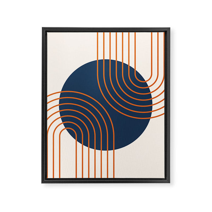 Mid Century Modern Geometric 162 Sun Rainbow abstract in Navy Blue Orange Framed Canvas Print Gallery Image 1