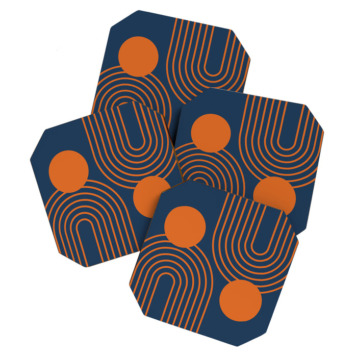 Mid Century Modern Geometric 186 in Navy Blue Orange Coaster Gallery Image 1