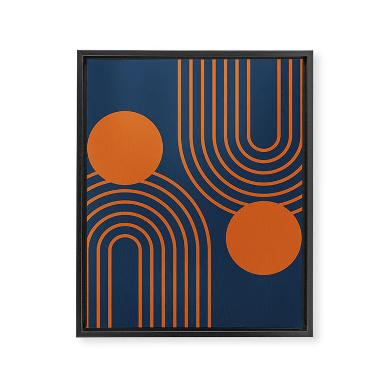 Mid Century Modern Geometric 186 in Navy Blue Orange Framed Canvas Print Gallery Image 8