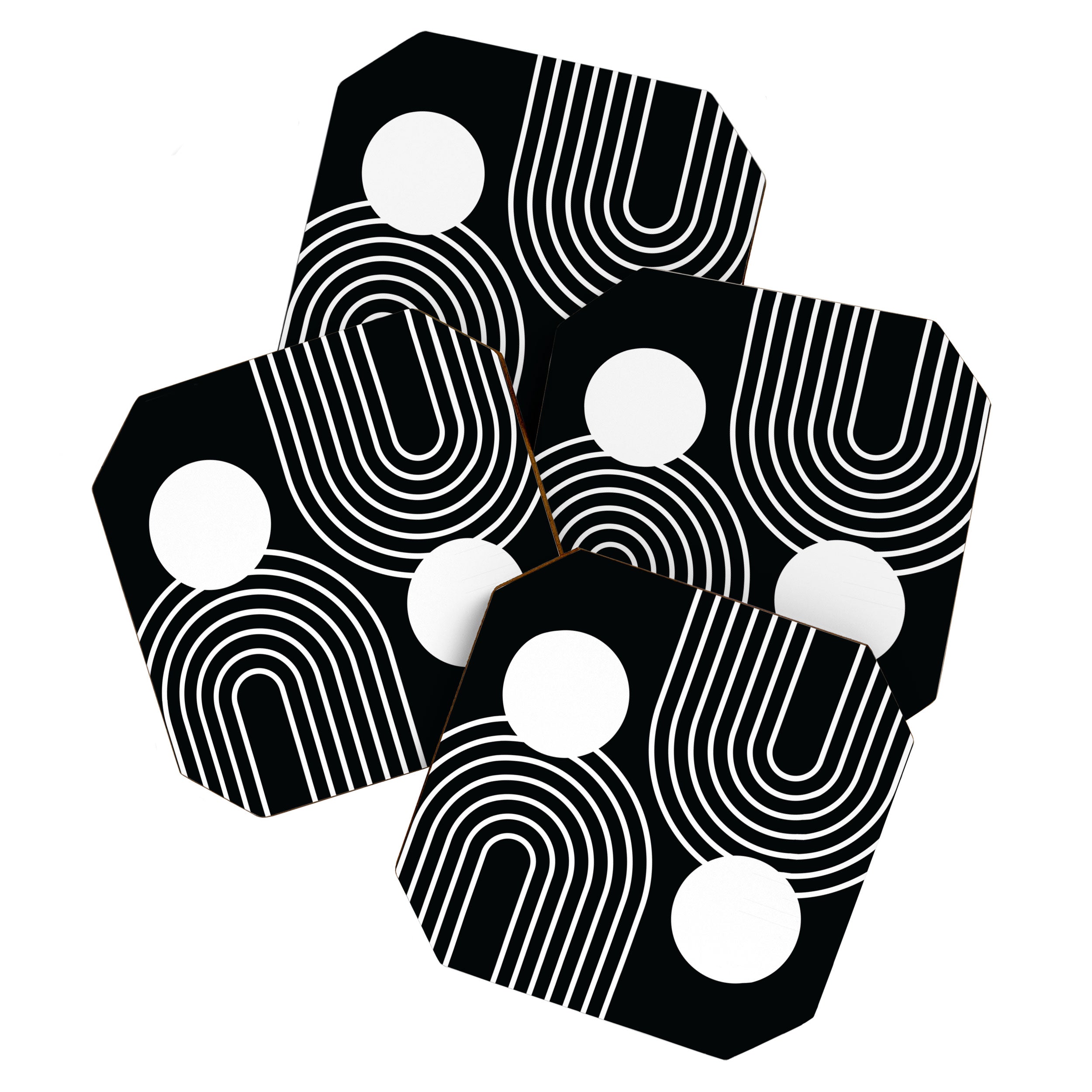Mid Century Modern Geometric 191 in White and Black Coaster Gallery Image 1