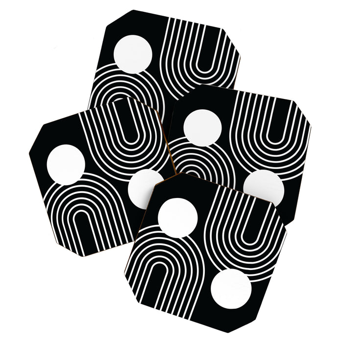 Mid Century Modern Geometric 191 in White and Black Coaster Gallery Image 1