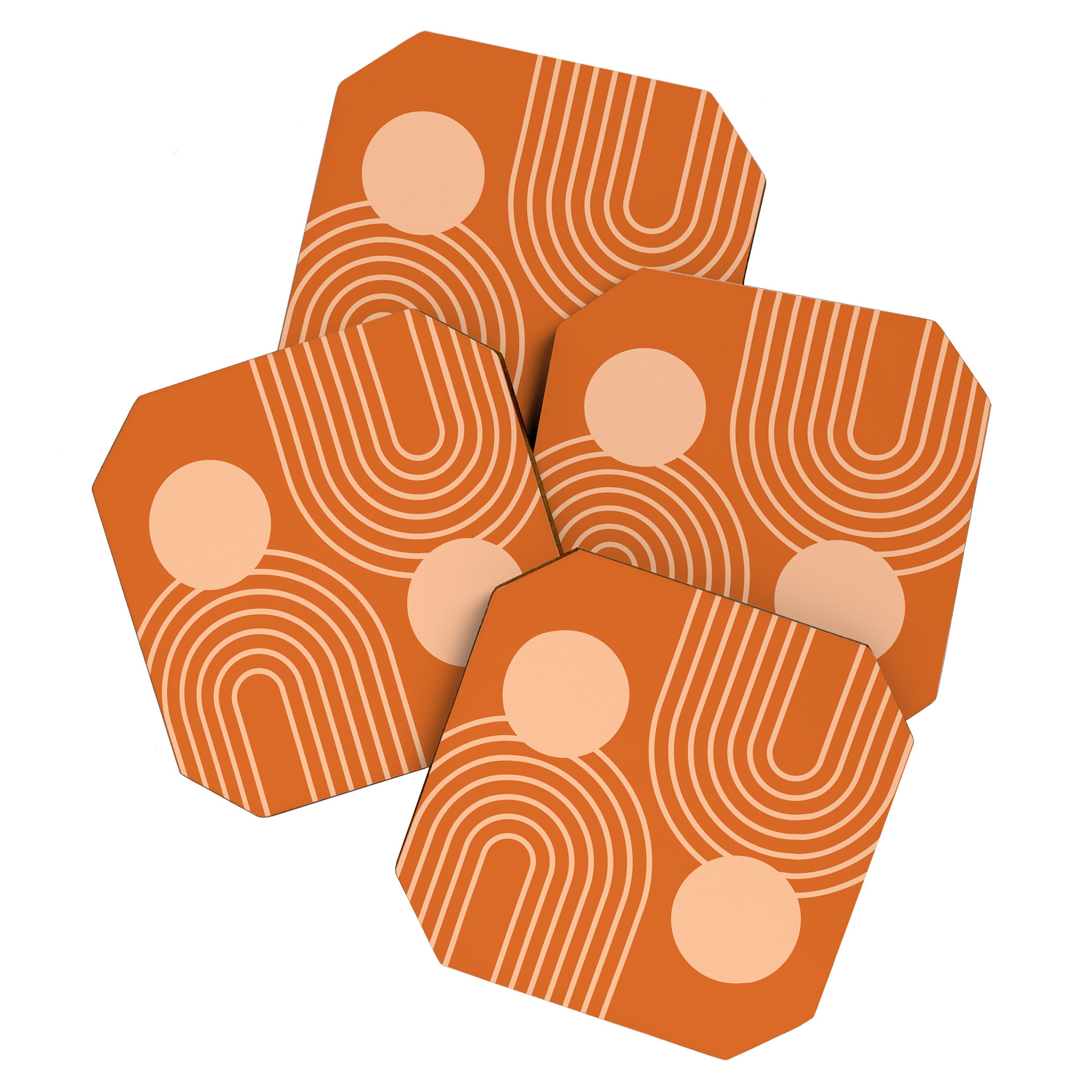 Mid Century Modern Geometric 194 in Orange Shades Coaster Gallery Image 1
