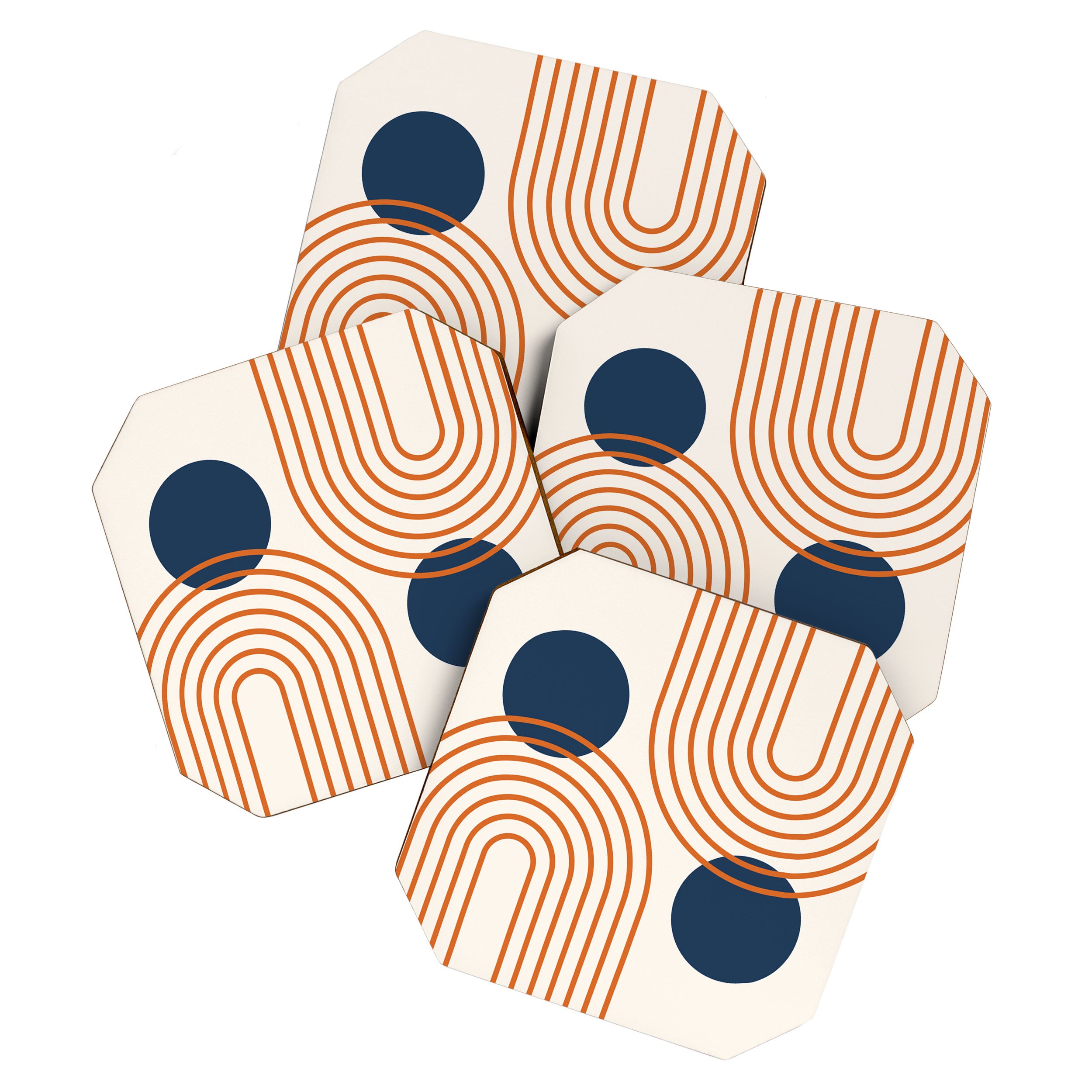 Mid Century Modern Geometric 195 in Navy Blue Orange Coaster Gallery Image 1