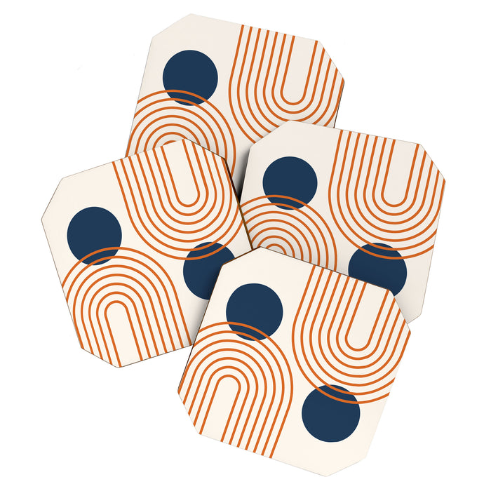 Mid Century Modern Geometric 195 in Navy Blue Orange Coaster Gallery Image 1