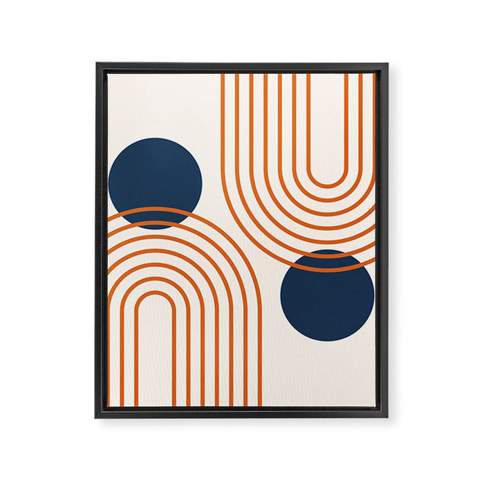 Mid Century Modern Geometric 195 in Navy Blue Orange Framed Canvas Print Gallery Image 1