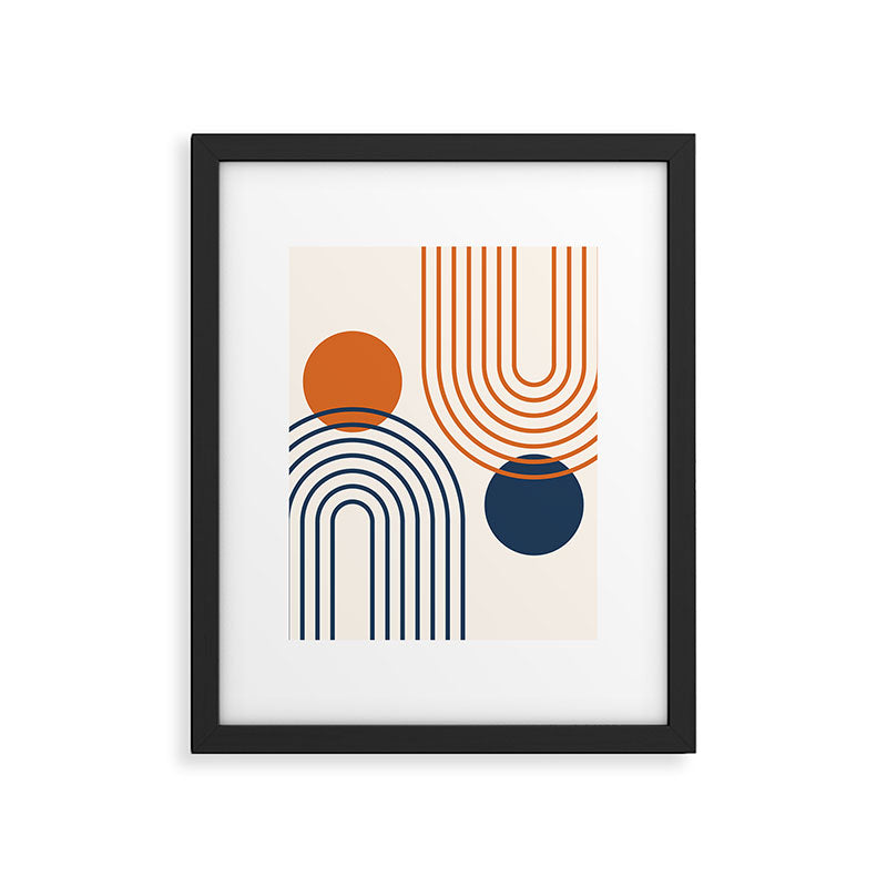 Mid Century Modern Geometric 199 in Navy Blue Orange Framed Art Print Gallery Image 6