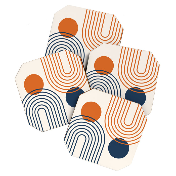 Mid Century Modern Geometric 199.2 in Navy Blue Orange Coaster Gallery Image 1