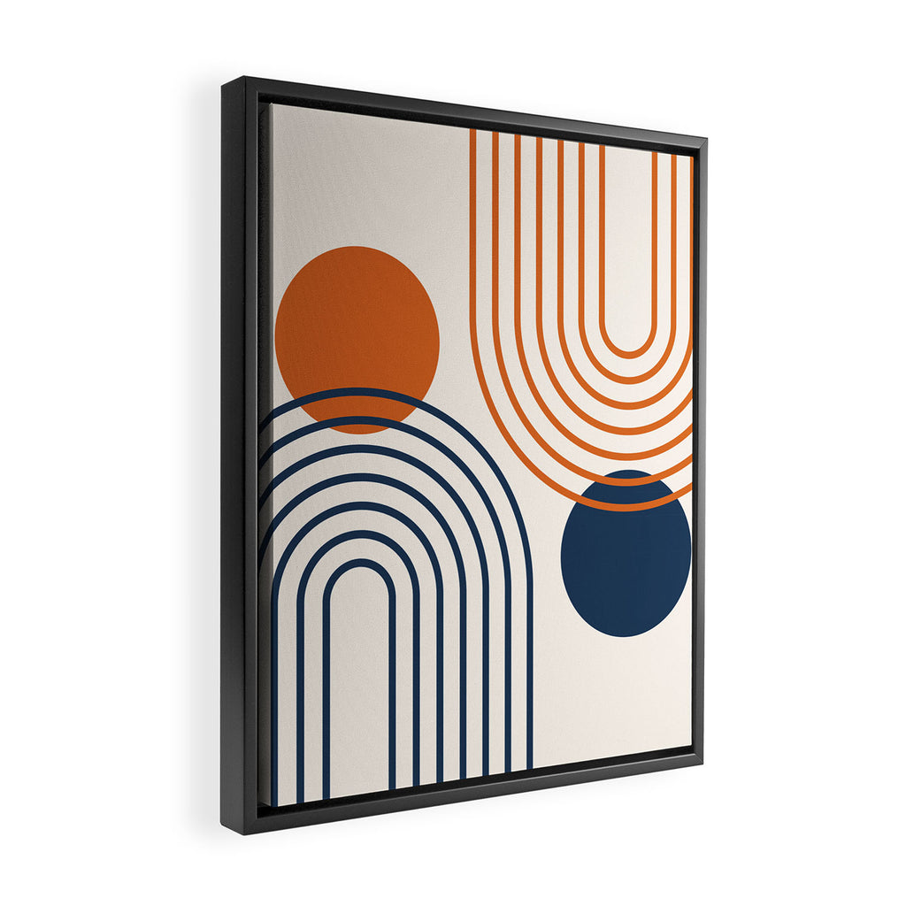 Mid Century Modern Geometric 199.2 in Navy Blue Orange Framed Canvas Print Gallery Image 2