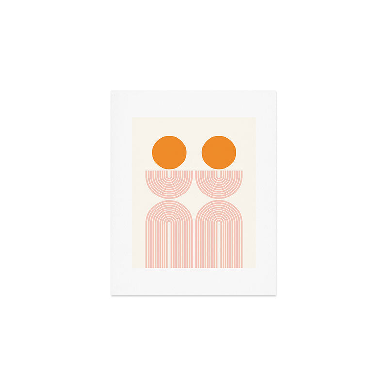 Mid Century Modern Geometric 43 in Coral Orange (Rainbow and Sun Abstraction) Art Print Gallery Image 1