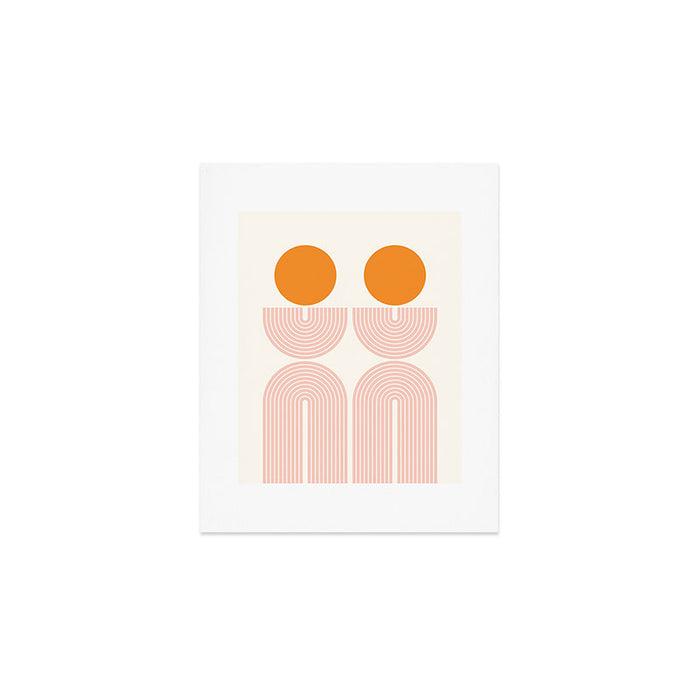 Mid Century Modern Geometric 43 in Coral Orange (Rainbow and Sun Abstraction) Art Print Gallery Image 1