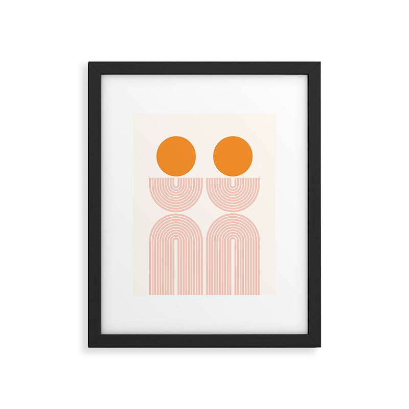 Mid Century Modern Geometric 43 in Coral Orange (Rainbow and Sun Abstraction) Framed Art Print Gallery Image 6