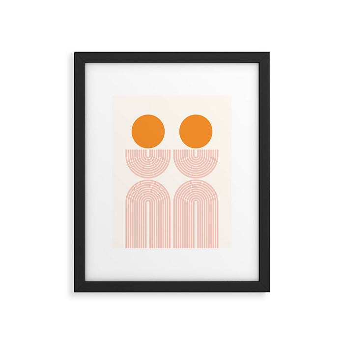 Mid Century Modern Geometric 43 in Coral Orange (Rainbow and Sun Abstraction) Framed Art Print Gallery Image 1