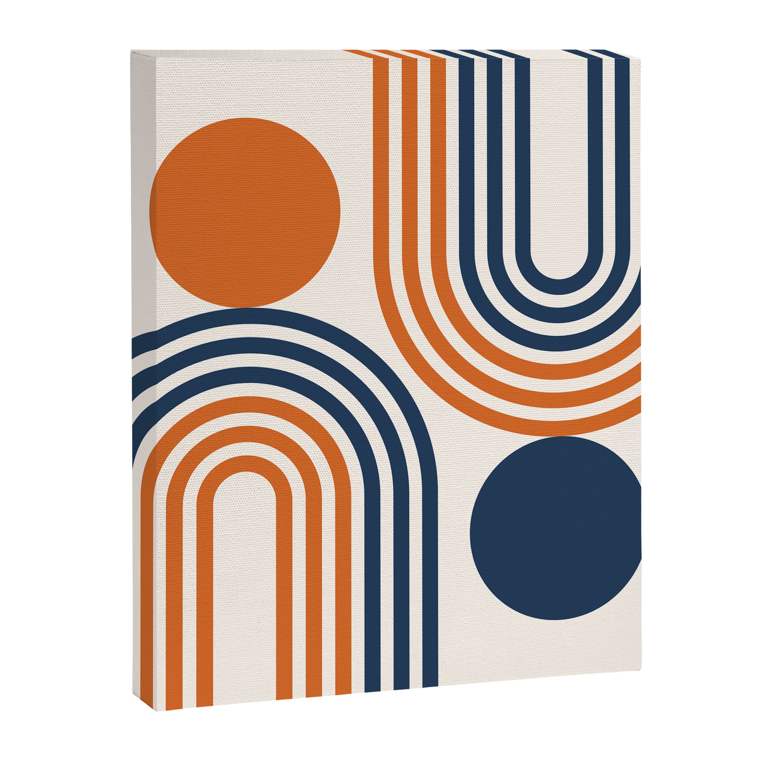 Mid Century Modern Geometric 450 in Navy Blue and Orange (Rainbow and Sun Abstraction) Canvas Print Gallery Image 8