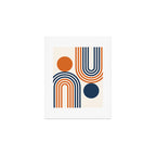 Mid Century Modern Geometric 450 in Navy Blue and Orange (Rainbow and Sun Abstraction) Art Print Gallery Image 1