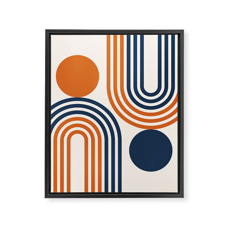 Mid Century Modern Geometric 450 in Navy Blue and Orange (Rainbow and Sun Abstraction) Framed Canvas Print Gallery Image 8