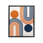Mid Century Modern Geometric 450 in Navy Blue and Orange (Rainbow and Sun Abstraction) Framed Canvas Print Gallery Image 8