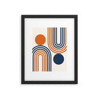 Mid Century Modern Geometric 450 in Navy Blue and Orange (Rainbow and Sun Abstraction) Framed Art Print Gallery Image 6