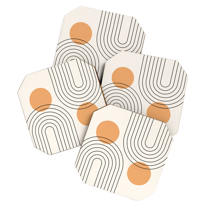 Mid Century Modern Geometric 61 (Rainbow and Sun Abstraction) Coaster Gallery Image 1
