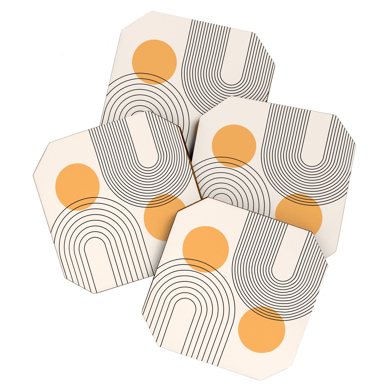 Mid Century Modern Geometric 70 (Rainbow and Sun Abstraction) Coaster Gallery Image 1
