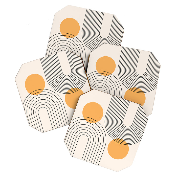 Mid Century Modern Geometric 70 (Rainbow and Sun Abstraction) Coaster Gallery Image 1