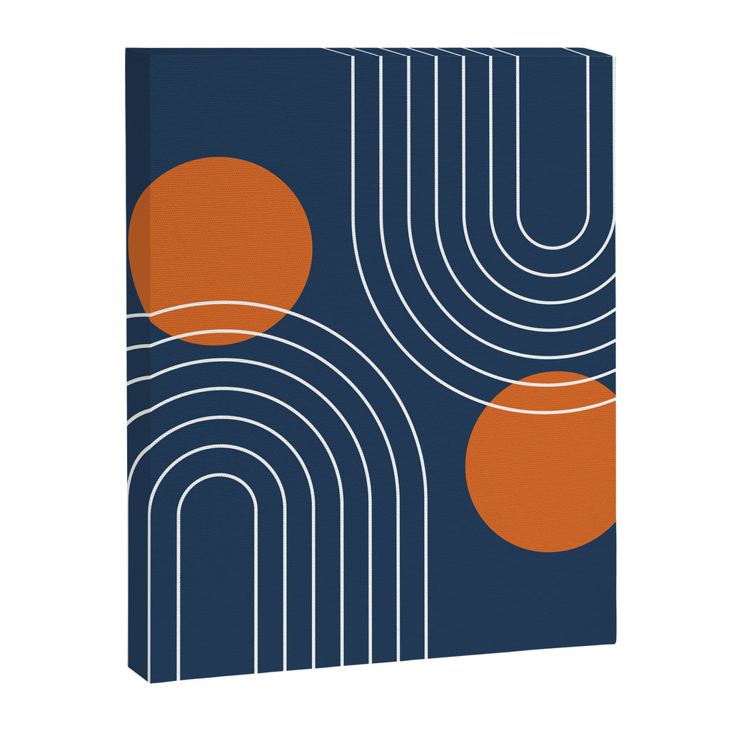 Mid Century Modern Geometric 83 in Navy Blue and Orange (Rainbow and Sun Abstraction) Canvas Print Gallery Image 8