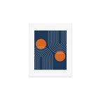 Mid Century Modern Geometric 83 in Navy Blue and Orange (Rainbow and Sun Abstraction) Art Print Gallery Image 1