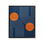 Mid Century Modern Geometric 83 in Navy Blue and Orange (Rainbow and Sun Abstraction) Framed Canvas Print Gallery Image 8