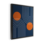 Mid Century Modern Geometric 83 in Navy Blue and Orange (Rainbow and Sun Abstraction) Framed Canvas Print Gallery Image 2