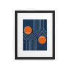Mid Century Modern Geometric 83 in Navy Blue and Orange (Rainbow and Sun Abstraction) Framed Art Print Gallery Image 6