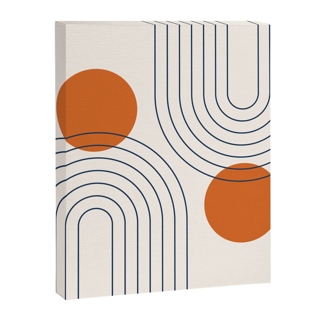 Mid Century Modern Geometric 88 in Navy Blue and Orange (Rainbow and Sun Abstraction) Canvas Print Gallery Image 8