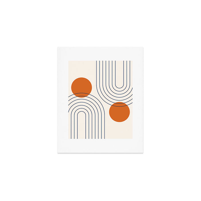 Mid Century Modern Geometric 88 in Navy Blue and Orange (Rainbow and Sun Abstraction) Art Print Gallery Image 1