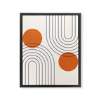 Mid Century Modern Geometric 88 in Navy Blue and Orange (Rainbow and Sun Abstraction) Framed Canvas Print Gallery Image 8