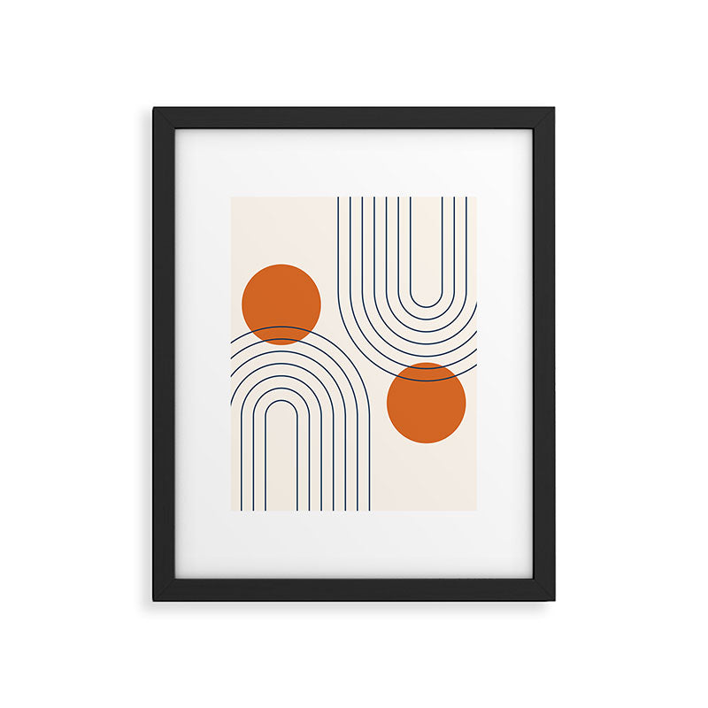 Mid Century Modern Geometric 88 in Navy Blue and Orange (Rainbow and Sun Abstraction) Framed Art Print Gallery Image 6