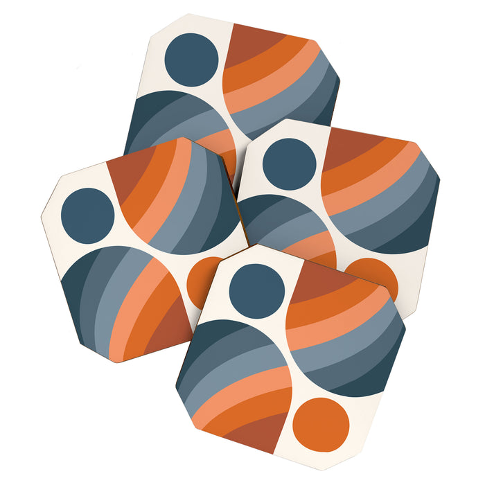 Mid Century Modern Geometric Arch a15 in Navy Blue and Orange Coaster Gallery Image 1