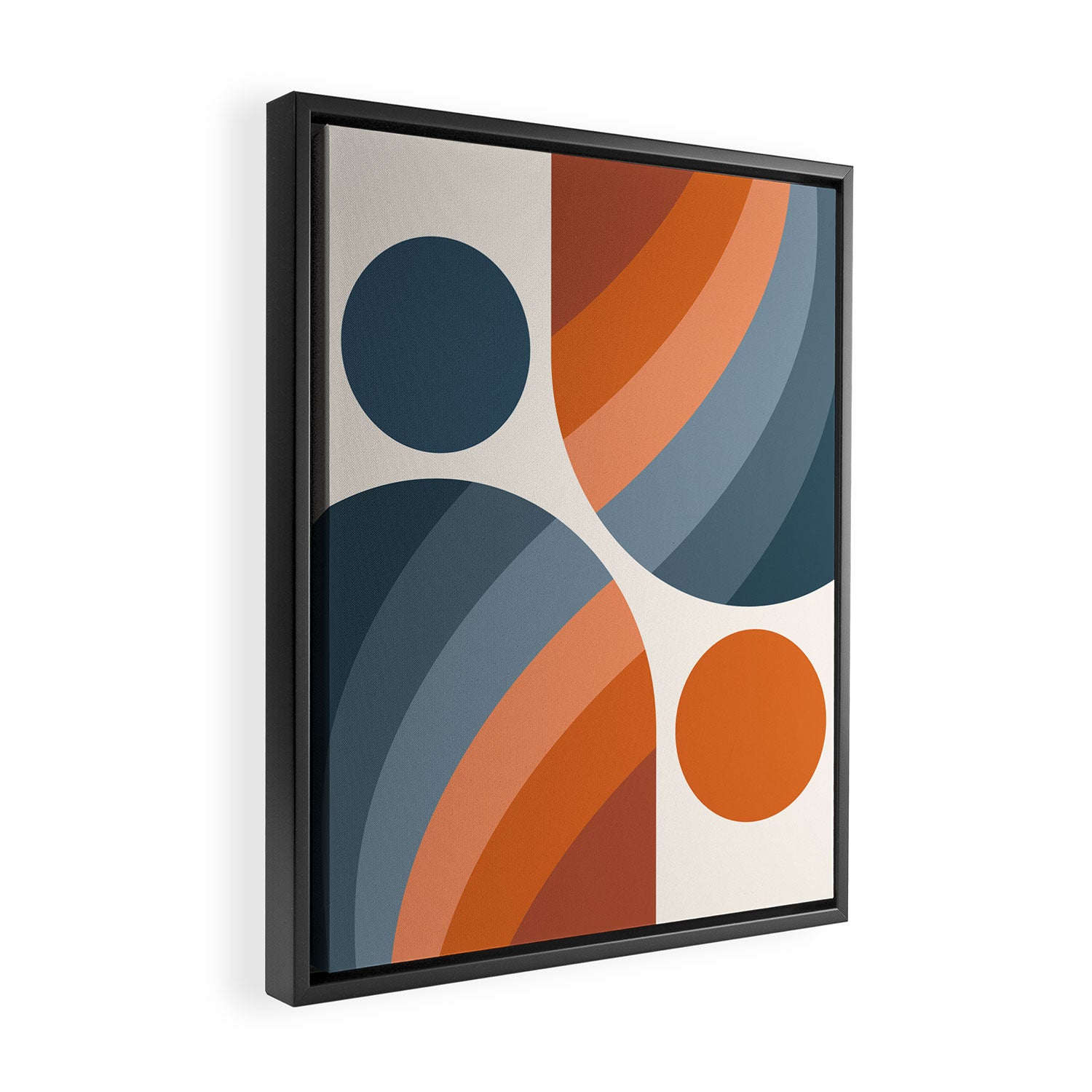Mid Century Modern Geometric Arch a15 in Navy Blue and Orange Framed Canvas Print Gallery Image 2
