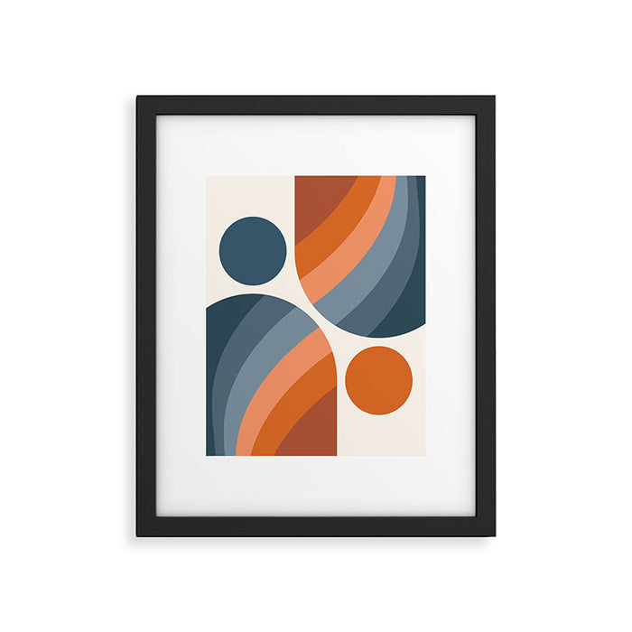 Mid Century Modern Geometric Arch a15 in Navy Blue and Orange Framed Art Print Gallery Image 1