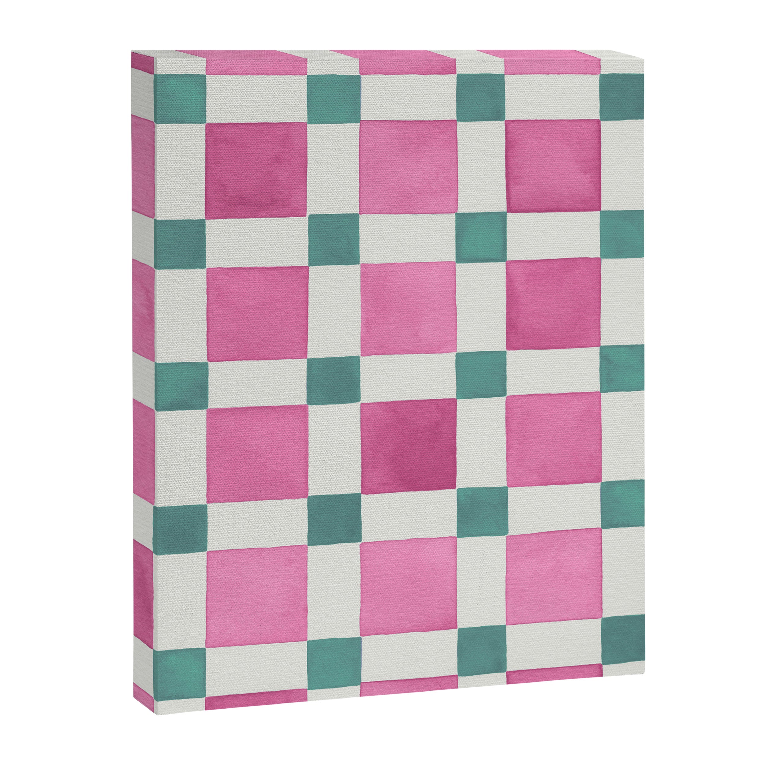 Checkerboard Watercolor Modern Playful Gingham Pink Green Canvas Print Gallery Image 8